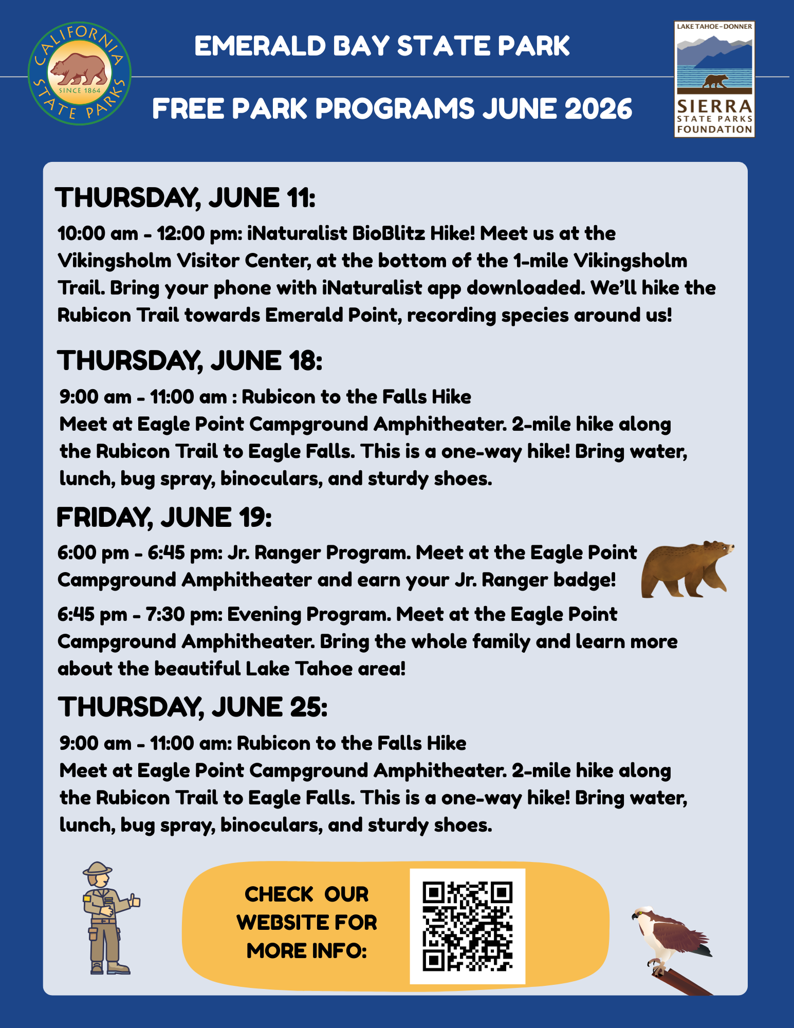 Emerald Bay Interpretative Schedule June 2026